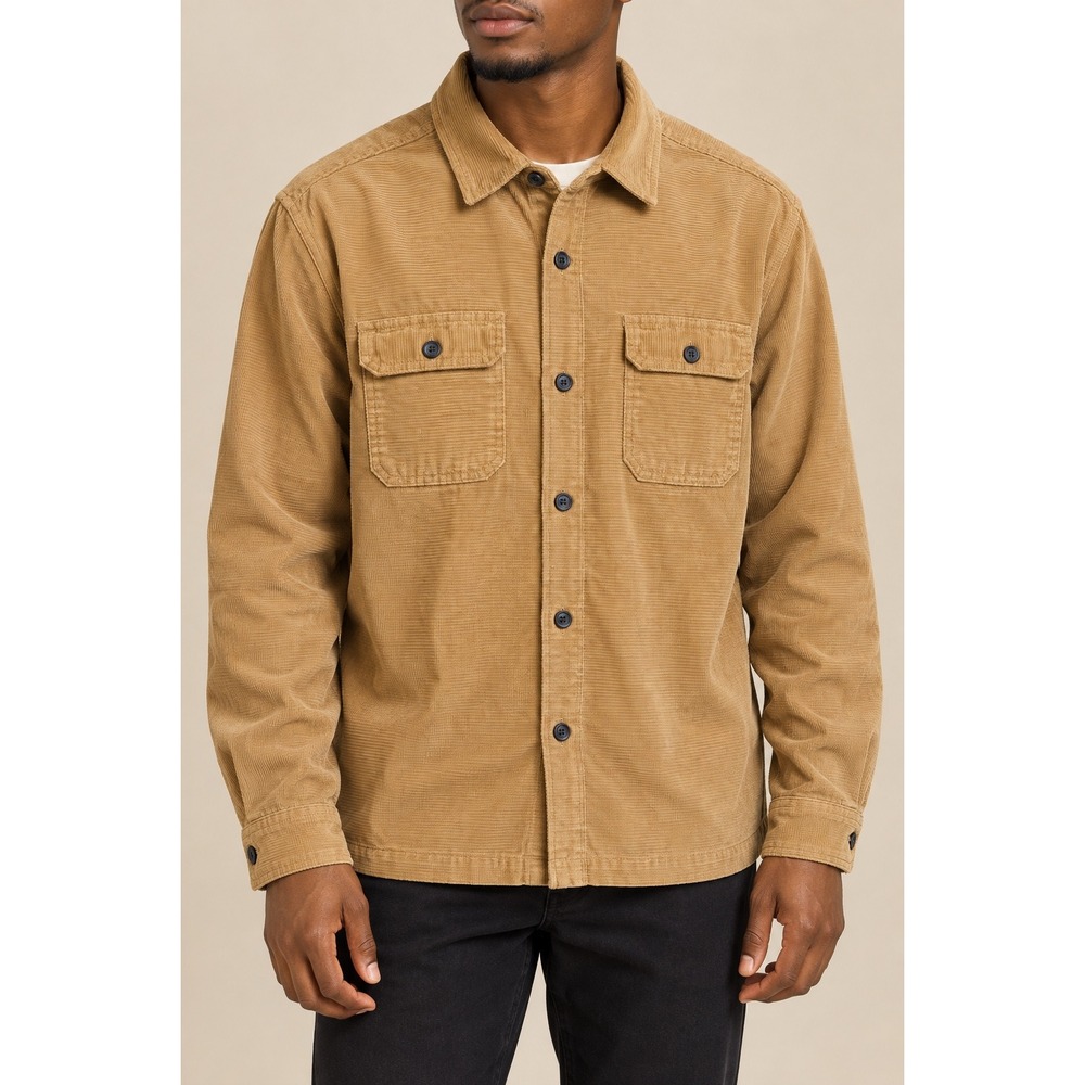 L 239 Vintage 90s Y2K UNIONBAY Tan Corduroy Cotton Shirt Jacket Grunge Shacket